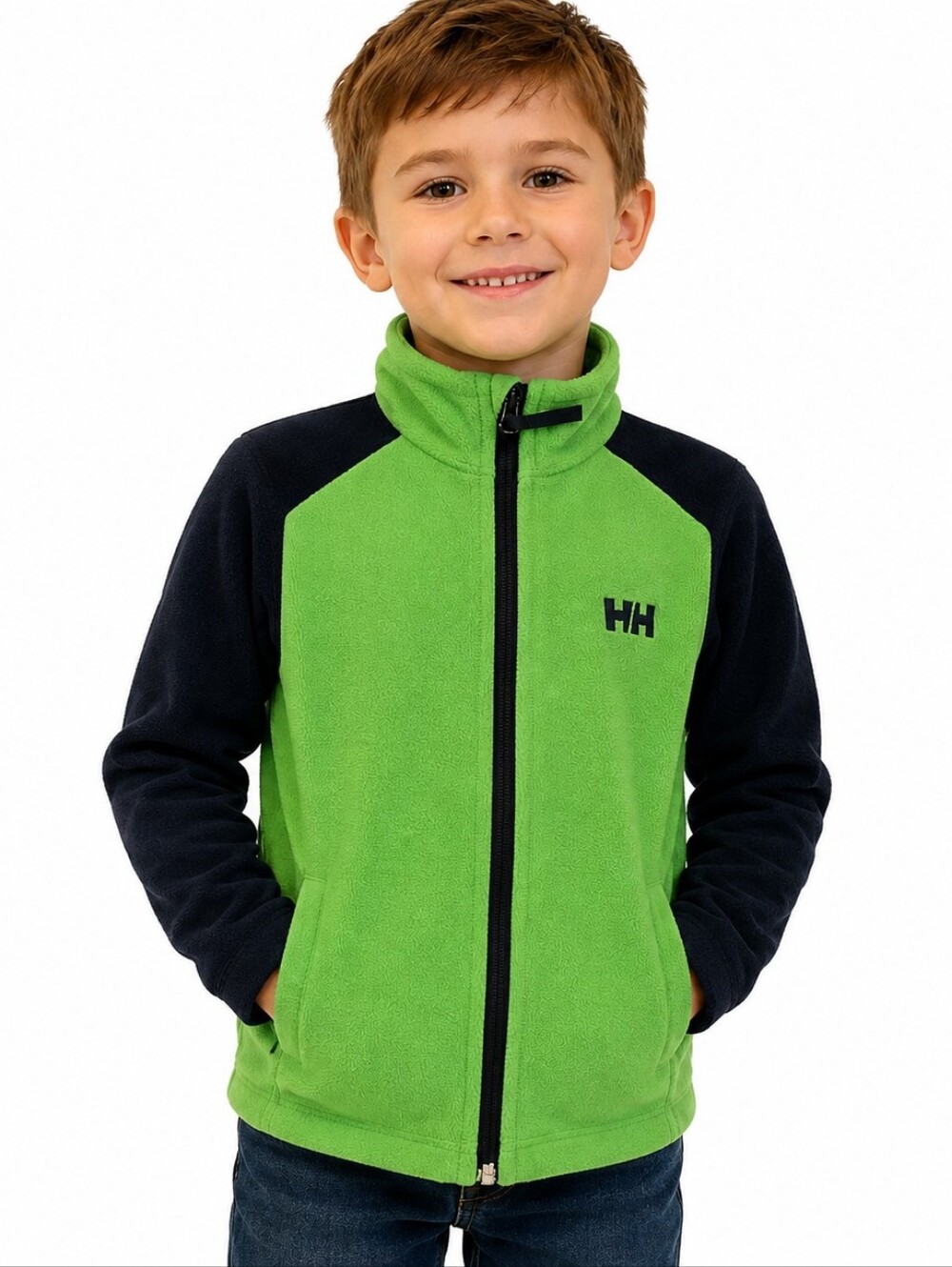 Helly Hansen Boys Polartec Fleece Full Zip Jacket Green Black Colorblock 4